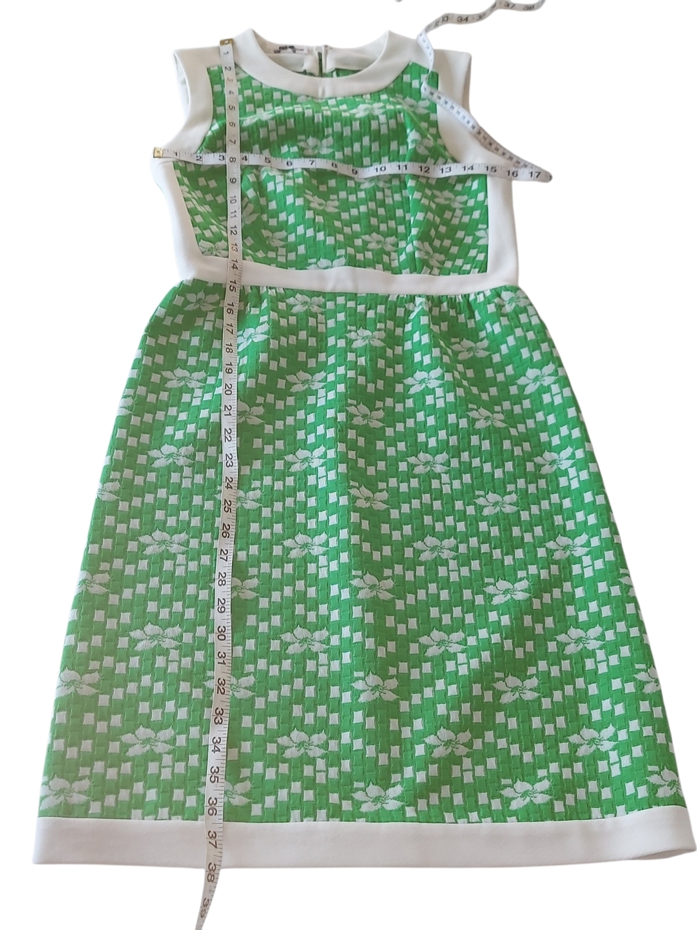 Vintage Green and White Sleeveless Midi Dress - Picture 8 of 10